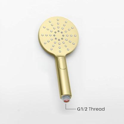Circular 3 Settings ABS Handheld Shower Head, Multi-Function Showerhead with 3 Spray Modes, Ergonomic Design, Water-Efficient, Easy Install for Bathroom Showers, Brushed Gold Finish