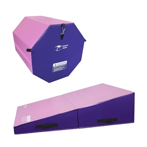Kangaroo Hoppers Gymnastics Wedge Cheese and Octagon Tumble Mat Set | with Different Size and Color Set - size: L (cheese mat)+M(octagon mat)