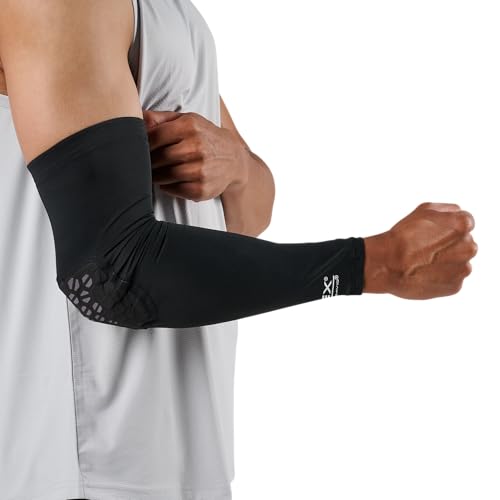 McDavid HEX Shooter Arm Sleeve Single Padded Compression Sleeve Basketball Football Sports Protection - color: Viz Black, size: Youth
