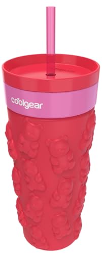 COOL GEAR 20oz Go Grip Tumbler, Valentine’s Day Gummy Bear Pattern Reusable Travel Mug, BPA Free Lid, Hot and Cold Beverages 2 Pack - PURPLE/RED - color: PURPLE/RUBY