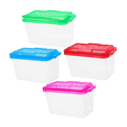 Abaodam 4Pcs Portable Mini Plastic Turtle Tank with Handle Transparent Fish Breeding Box for Small Fish Turtles Reptiles and Hamsters Decorative and Convenient Pet Carrier
