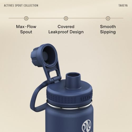 Takeya Actives Stainless Steel Water Bottle, Insulated Spout Lid, Keeps Drinks Cold 24 Hrs, Leakproof, Durable, Dishwasher Safe, Ideal for Gym, Travel, Fits Most Cup Holders, 18 oz/Midnight Blue - color: Midnight Blue, size: 18 Ounces