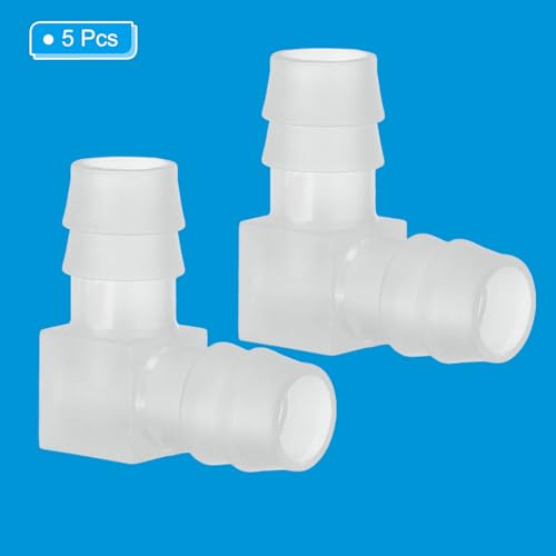 PATIKIL 1/2" Hose Barb 90 Degree Elbow L Fitting, 5 Pack Plastic Equal Barbed Joint Splicer Mender Union Coupler Adapter 1.3 Inch for Gas Liquid Air Line Tubing Pipe