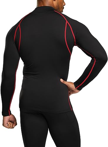 TSLA Men's Thermal Long Sleeve Compression Shirts, Mock/Turtleneck Winter Sports Running Base Layer Top - color: 2pack Black&red/Olive, size: X-Small