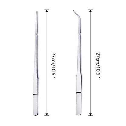 Feeding Tongs 2pcs Stainless Steel Aquarium Long Tweezers 27cm/10.6 inches Straight Curved Tweezers for Fish Tank Aquatic Plants Reptile Lizard Gecko Snake Spider Bird