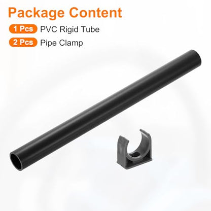 uxcell PVC Rigid Tube, 300mm Length Round Pipe Tubing, 21mm ID 25mm OD Plastic Tubes with Clamp for Aquarium, Water Cooling System, Cable Sleeve, Dark Gray - color: Dark Gray, size: 300mm x 21mm x 25mm