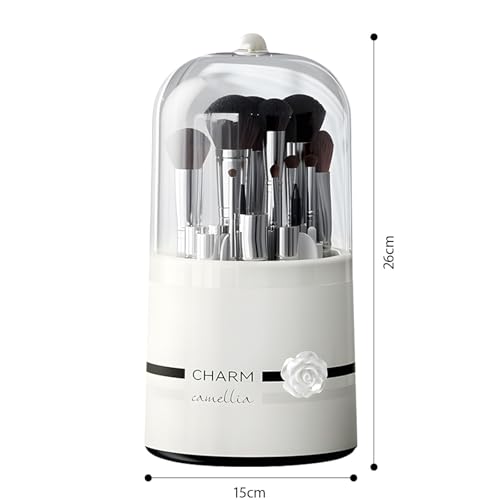 Plastic Makeup Brush Storage Organizer with Multiple Sections – Portable Rotating Cosmetic Brush Holder for Bathroom and Dressing Area,Flower Pattern - style: Flower Pattern