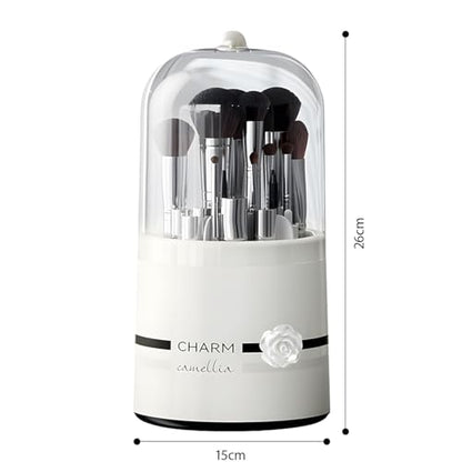 Plastic Makeup Brush Storage Organizer with Multiple Sections – Portable Rotating Cosmetic Brush Holder for Bathroom and Dressing Area,No Pattern - style: No Pattern