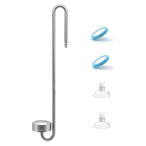 LINLAN 11.84in 304 Stainless Steel CO₂ Diffuser, Frosted Matte Material(One-Piece Molding), Equipped with Silicone Suction Cup + Replacement Diffusion Disc, Suitable for Rimless Planted Aquariums - size: 11.84in
