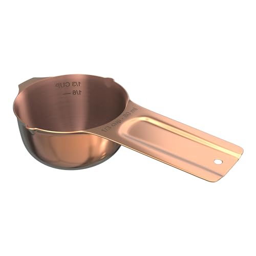 Color Up ⅓ Cup Measuring Cup (80 ml) – Premium Copper Stainless Steel, Accurate for Wet & Dry Ingredients, Embossed Markings, Easy-Pour Spouts, Dishwasher-Safe, Kitchen Essential - size: 1/3 Cup (80 ml) Copper