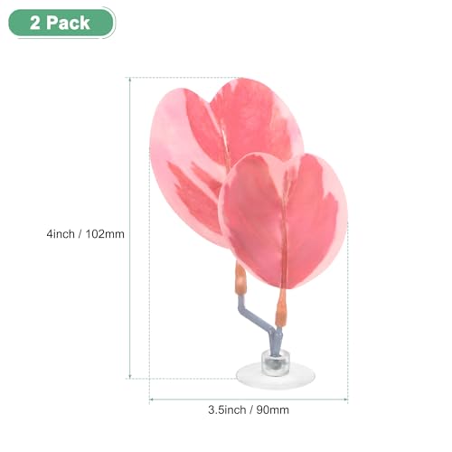 M METERXITY 2-Pack Betta Fish Leaf Pad, Hammock Plant Leaf Pad, Realistic Resting Fish Rest Bed for Fish Tank Decorations/Aquarium Accessories/Spawning Grounds/Breeding [Pink, Heart-Shaped]