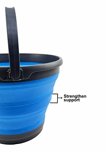 SAMMART 10L (2.6 Gallon) Collapsible Plastic Bucket - Foldable Round Tub - Portable Fishing Water Pail - Space Saving Outdoor Waterpot, Size 33cm Dia (Grey/Cerulean)