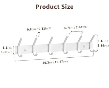 Coat Rack Wall Mount Hooks - 15 Inch White Metal 6-Hook Rack(1 Pack) - color: White, size: 1 Pack
