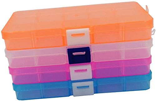 Yansanido 4 Pcs 10 Grids 5 Inch x 2.5 Inch Adjustable Small Removable Clear Plastic Jewelry Organizer Divider Storage Box Jewelry Earring Tool Containers (4pack(10-Grid))