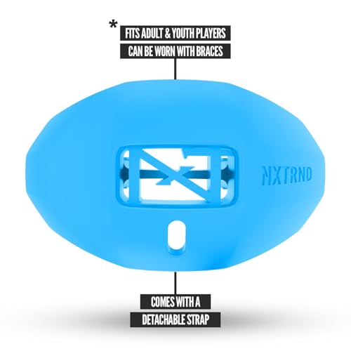 Nxtrnd One Football Mouth Guard, Strap Included, Fits Adult & Youth (Neon Blue) - color: Neon Blue