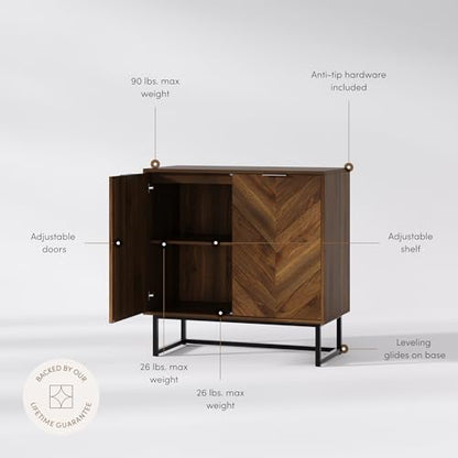 Nathan James Enloe Modern Sideboard Buffet Storage Accent Cabinet with Doors in a Rustic Walnut Finish and Black Matte Metal Base for Hallway, Entryway, Kitchen or Living Room, Walnut/Black