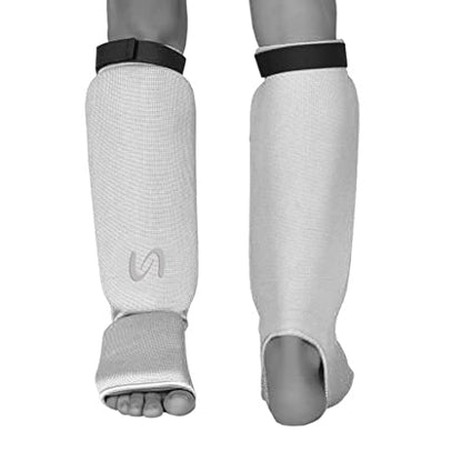 UFG Ultimate - Cloth Shin Instep Guard - Karate MMA Boxing Muay Thai Training Protection - color: White, size: Large-X-Large