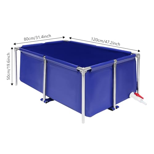 Portable Foldable Fish Tank 120 Gallon, Outdoor Indoor Canvas Aquaculture Pond with Stainless Steel Frame, Rectangular Canvas Fish Pond, Drain Valve, Koi Breeding Pond for Fish Shrimp Lobster Breeding