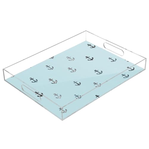 Acrylic Tray Clear Serving Vanity Ottoman Bathroom Coffee Table Countertop Organizer Raised Edge Spill Proof Nautical Anchors Blue - color: Nautical Anchors Blue