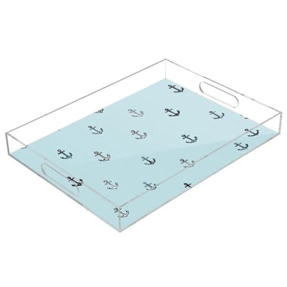 Acrylic Tray Clear Serving Vanity Ottoman Bathroom Coffee Table Countertop Organizer Raised Edge Spill Proof Nautical Anchors Blue - color: Nautical Anchors Blue