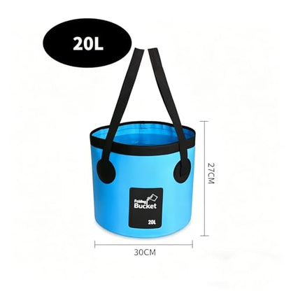 3 Pcs 20L (5-Gallon) Collapsible Bucket Set,Foldable PVC Bucket with Handles for Camping, Hiking, Fishing, Car Washing and Outdoors (Black, Orange, Blue)