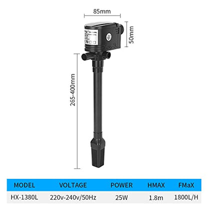 Submersible Sump Pump Three-in-one Aquarium Water Pump 220-240V Aquarium 12W-40W Suction Cup Aerator Aquarium Equipment Oxygen Pump Multifunctional Water Pump Transfer Pump ( Color : HX1380L 25w )