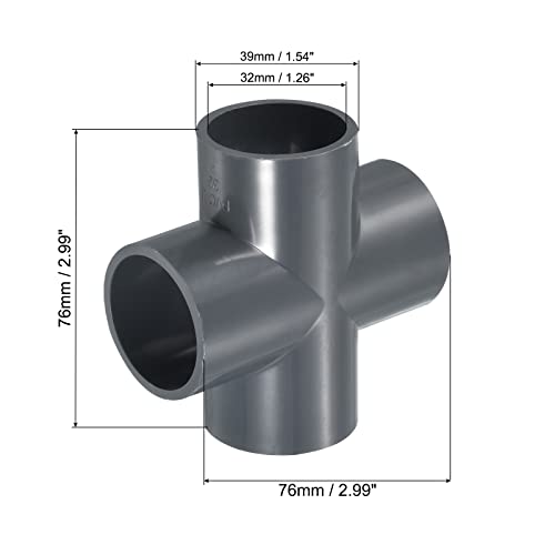PATIKIL 32mm PVC Pipe Fittings, 2 Pack 4 Way Tee Shape Water Tubing Cross Joint Connectors Adapters for Garden Irrigation Home Aquarium - size: 32mm
