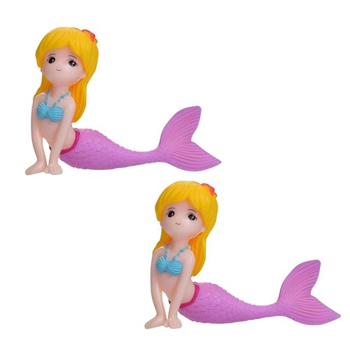 2Pcs Pink Mermaid Figurine Aquarium Ornament, Plastic Fish Tank Decor, Mini Micro Landscape Accessory for Terrariums and Fairy Gardens