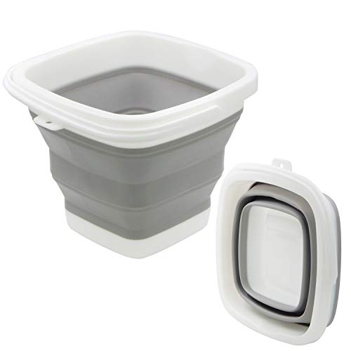TOSSOW Premium Collapsible Plastic Bucket 5L (1.32 Gallon) Ice Buckets Soft Waterpot Mini Square Tub, Space Saving Bucket for Car Wash,Outdoor Fishing, Food Jug, Dog Bowls (Grey) - size: 5L