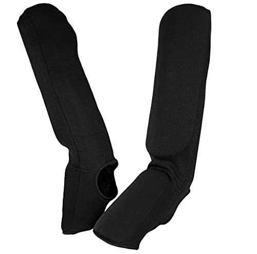 Ultimate - Cloth Shin Instep Guard for Karate TKD MMA Kickboxing Combat Training - color: Black, size: Children S