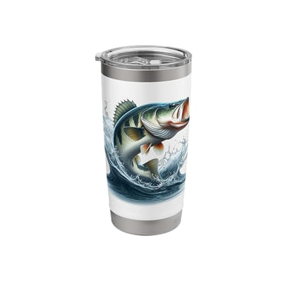 Bass Fishing Jumping Out Of The Water Outdoor Fisherman Stainless Steel Insulated Tumbler