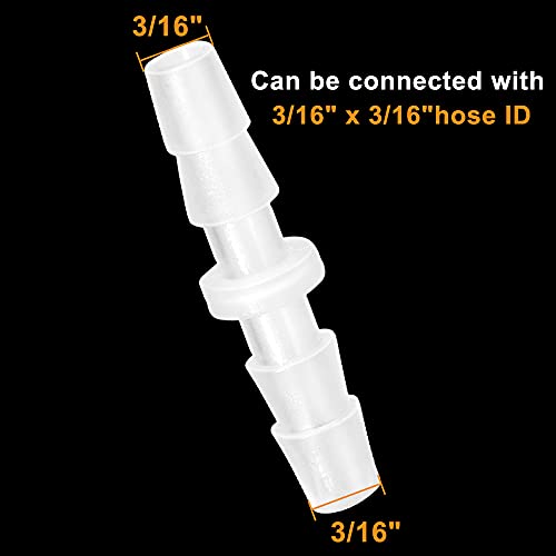 Feelers 3/16" x 3/16" Plastic Hose Barb Fitting 15 Pack, Equal Barbed Splicer Connector, Straight Union Adapter for Aquarium, Air Line, Fuel Line, Liquid Transfer