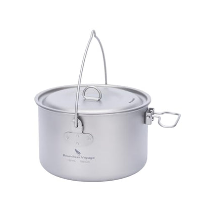 Boundless Voyage Titanium Hanging Pot for Outdoor Camping Backpacking Hiking Ultralight Portable Cooking Pot Camp Kitchen Cookware 1300ML/1950ML/2900ML - color: 1300ml (44 fl oz)