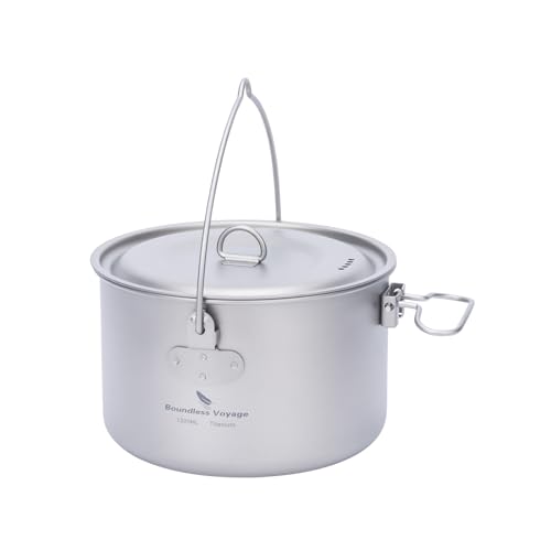 Boundless Voyage Titanium Hanging Pot for Outdoor Camping Backpacking Hiking Ultralight Portable Cooking Pot Camp Kitchen Cookware 1300ML/1950ML/2900ML - color: 1300ml (44 fl oz)
