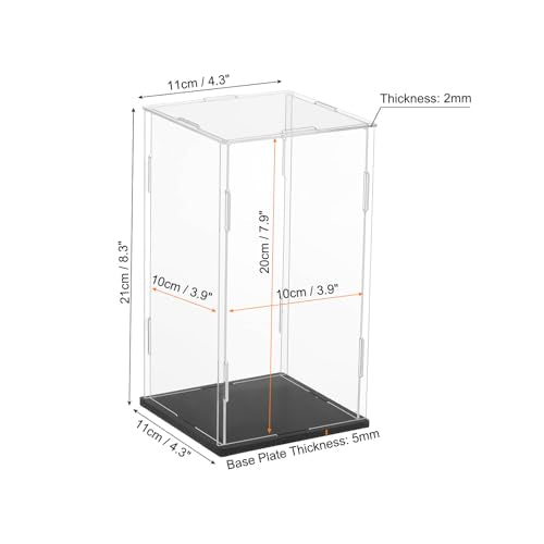uxcell Acrylic Clear Display Case for Collectibles Self-Assemble Display Boxes Black Base Dustproof Countertop Storage Box for Collectibles Figures, 3.9 x 3.9 x 7.9 Inch - size: 3.9 x 3.9 x 7.9 Inch