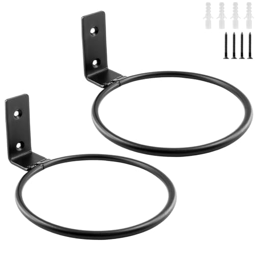 Jiozermi 2 Pack 5 inch Flower Pot Holder Ring, Flower Pot Holder Ring Wall Mounted Set Wall Mounted Metal Planter Hanger Matte Black Hanging Plant Holder - size: 5 Inch
