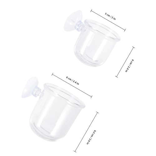 ULTECHNOVO 4pcs Glass Fish Feeder Cups with Suction Cups, Aquarium Feeding Dish Set for Betta and Shrimp Tanks, Small and Large Sizes, Aquarium Accessory for Controlled Fish Food Dispensing