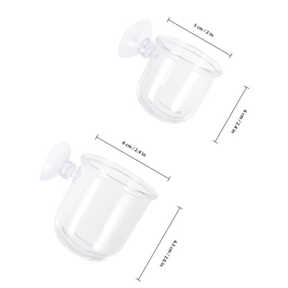 ULTECHNOVO 4pcs Glass Fish Feeder Cups with Suction Cups, Aquarium Feeding Dish Set for Betta and Shrimp Tanks, Small and Large Sizes, Aquarium Accessory for Controlled Fish Food Dispensing
