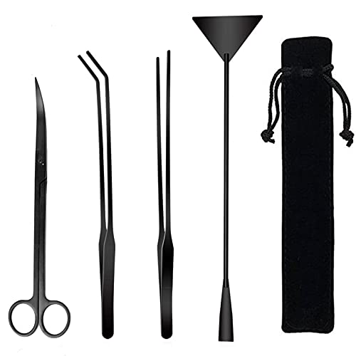 Aquarium Scissor Tweezers Spatula Tool - 4 in 1 Stainless Steel Aquatic Plants Aquascaping Tools Set for Fish Starter Kits & Aquariums Tank(Black) - color: Black
