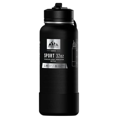 Hydrapeak 32oz Sport Insulated Water Bottle with Straw Lid, Leak & Spill Proof, Keeps Drinks Cold for 24 Hours, Hot for 12 Hours, Premium Stainless Steel Water Bottles (32oz, Black) - color: Black