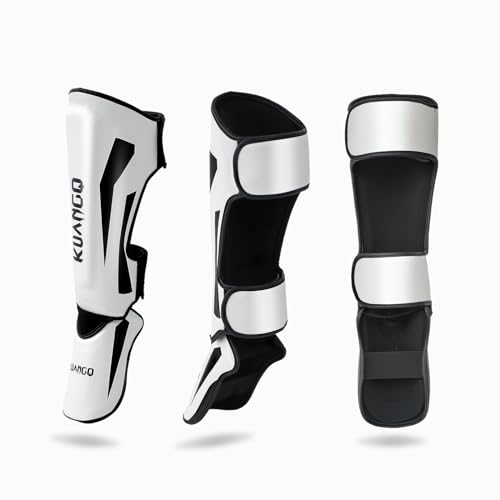 Muay Thai Shin Guards for MMA Sparring, Martial Arts,Kickboxing | Leg Instep Protection Pads, Kickboxing MMA Training, Sparring Gear, Professional MMA Equipment - color: Black-White, size: Large
