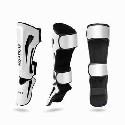Muay Thai Shin Guards for MMA Sparring, Martial Arts,Kickboxing | Leg Instep Protection Pads, Kickboxing MMA Training, Sparring Gear, Professional MMA Equipment - color: Black-White, size: Large