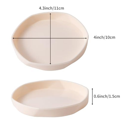 4 Pack Small Reptile Food Dish Bowl, Plastic Worm Water Dish Plate for Lizard Gecko Bearded Dragon Chameleon 4" W x 4" D x 0.5" H, White and Grey