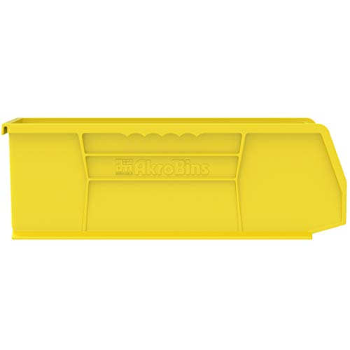 Akro-Mils 30234 AkroBins Plastic Storage Bins, Space-Saving Stackable Bins for Garage, Pantry, Craft Organization, 15" x 5" x 5", Yellow, 12-Pack - color: Yellow