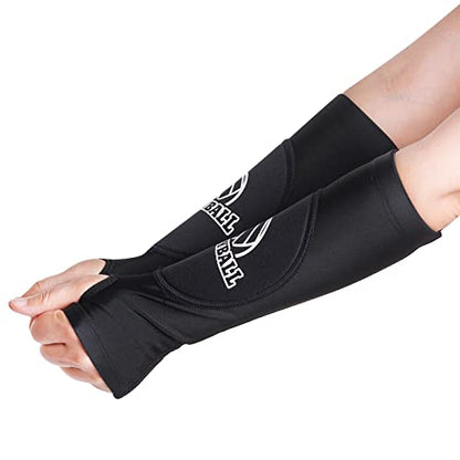 obmwang 2 Pieces Volleyball Accessories Including Volleyball Knee Pads and Volleyball Arm Sleeves with Protection Pads and Thumb Hole for Women Girls Teens Volleyball Training - color: Black