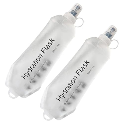AXEN Soft Flask TPU Foldable Running Hydration Flask, Soft Collapsible Water Bottle for Hydration Pack Cycling Marathon Running Hiking - color: Clear Pack of 2-500ml