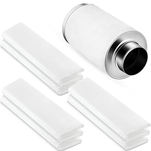 6 Pack Carbon Prefilter for 6 Inch Carbon Filter Replacement, Non Woven Fabrics Material and Electrostatic Fibers for Odor Control in Grow Tents Indoor Gardening Hydroponics Ventilate, White