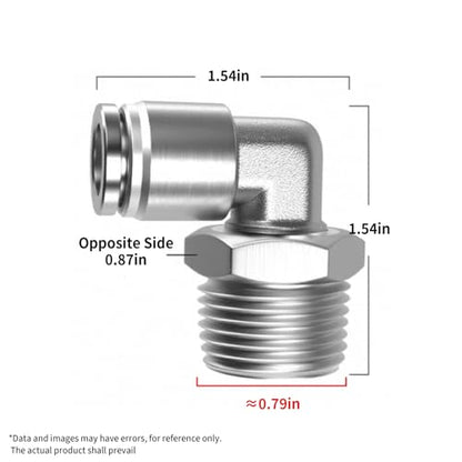 PNEUMATIC 304 Stainless Steel Male Elbow 3/8 Inch Tube OD x 1/2 Inch NPT Thread 90 Push to Connect Tube Fitting (Pack of 2) - size: 3/8"OD x 1/2"NPT