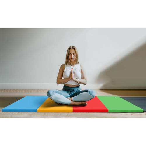 BalanceFrom 6x4 Feet 4-Panel Folding Gymnastics Mat – 2-Inch Thick Pad with Vinyl Surface and Carrying Handles for Tumbling, Yoga, Pilates, Home Workouts, and Martial Arts - color: Multicolor