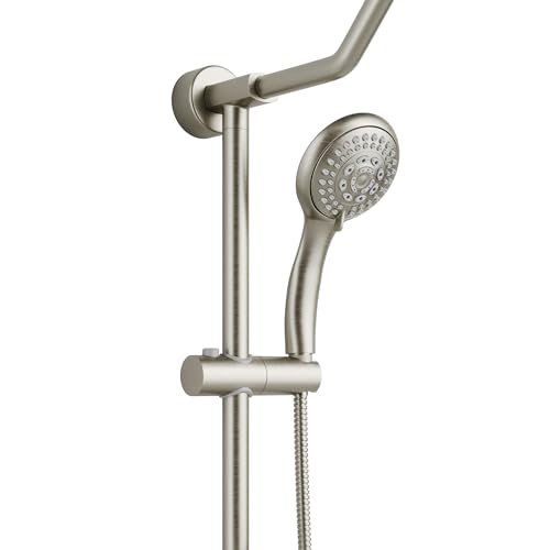 PULSE ShowerSpas Kauai III Brushed Nickel Rain Shower Head with Handheld Spray - 1.8 GPM, 8" Showerhead, 5-Function HandShower, Adjustable Slide Bar - Shower Heads with Handheld Spray Combo - size: 1.8 Gallon Per Minute, style: Brushed Nickel
